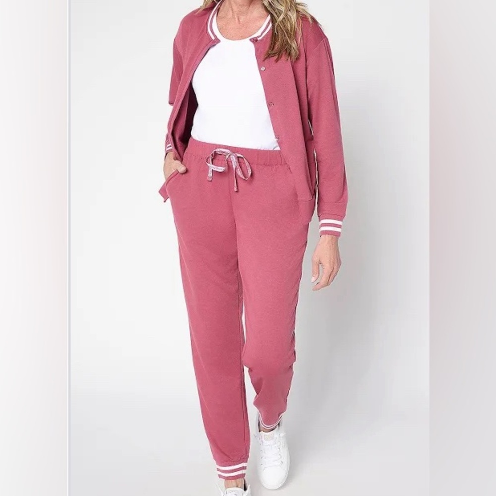 NWT MUK LUKS French Terry Cardigan and Jogger Lounge Set Terracotta size Large